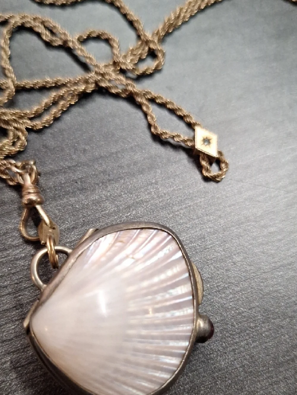 Vintage SOB & Co Gold-Tone Necklace with Cream SeaShell Locket Pendant Inlay